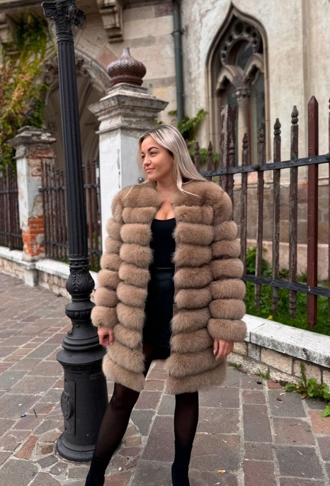 Jasny khaki 4w1 90/70 damski prawdziwy futrzany płaszcz z lisa "KOMBI"