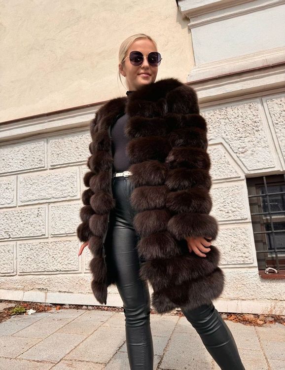  4w1 90/70 damski prawdziwy płaszcz futrzany/kamizelka Dark brown  "BROWNKOMBI"